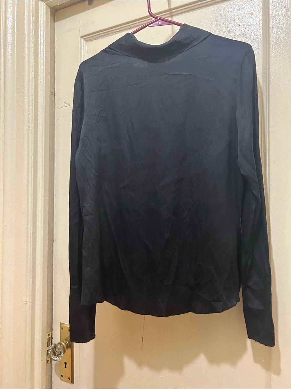 Moda International Black Silk Long-Sleeve Cowl Neck Blouse Sz M